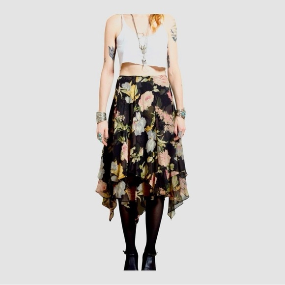 100% SILK Lauren by Ralph Lauren skirt. Layered floral midi with lining,  ize 4. - Picture 1 of 12